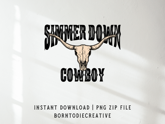 Simmer Down Cowboy Retro Western Desert Skull Country Sublimation Graphic Design | Instant Download | Png Zip File | Clipart Circuit Print Transfer Cut File