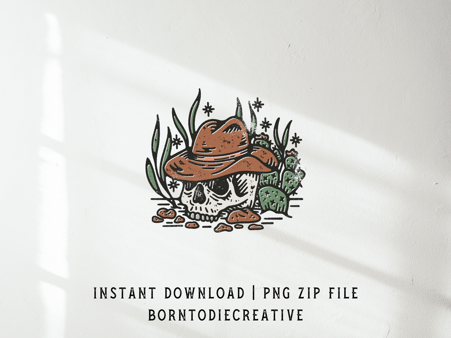 Western Desert Cowboy Skull Cactus Boho Sublimation Graphic Design | Instant Download | Png Zip File | Clipart Circuit Print Transfer Cut File