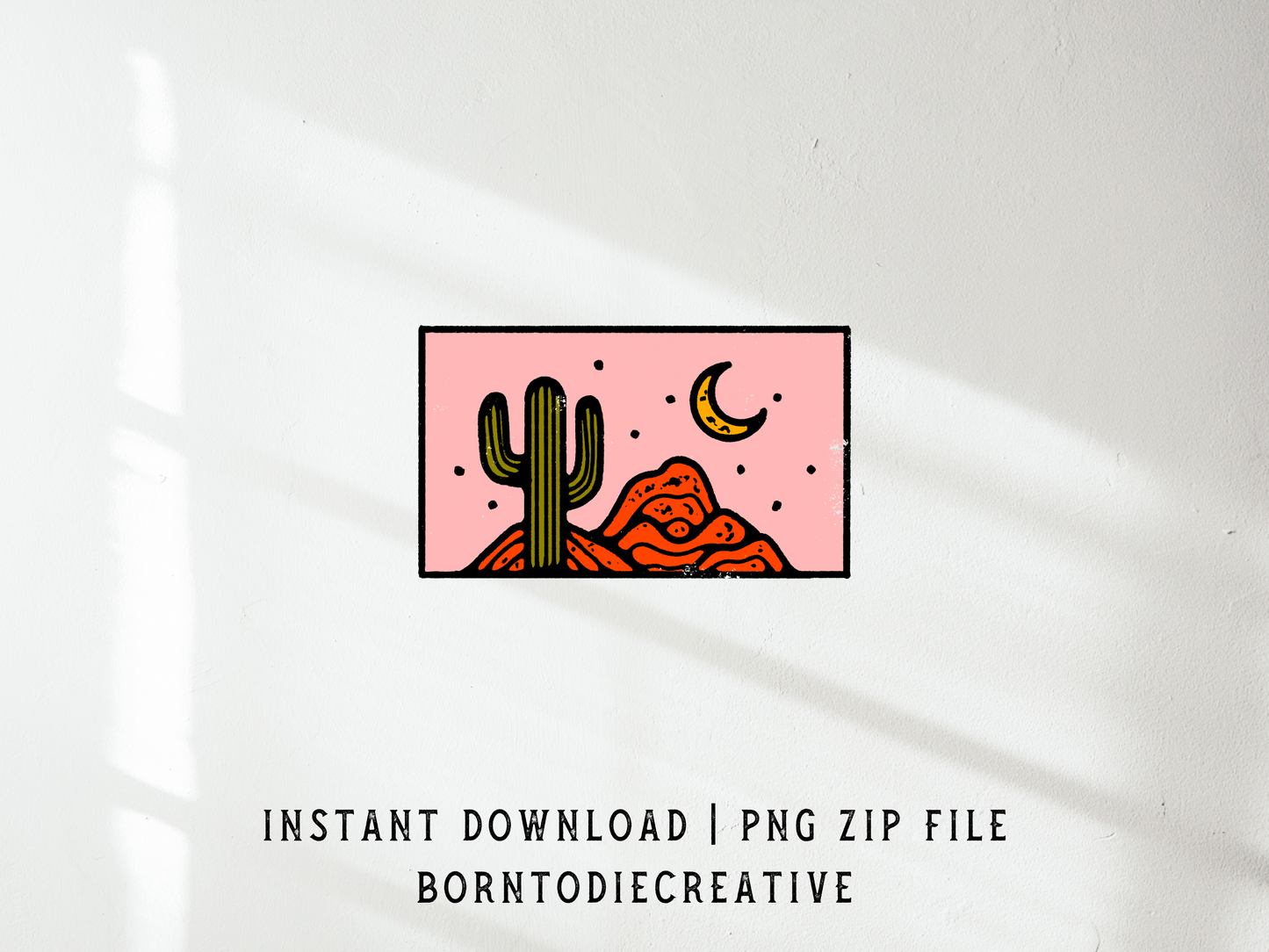 Boho Cactus Mountain Moon Landscape Retro Groovy Sublimation Graphic Design | Instant Download | Png Zip File | Clipart Circuit Print Transfer Cut File