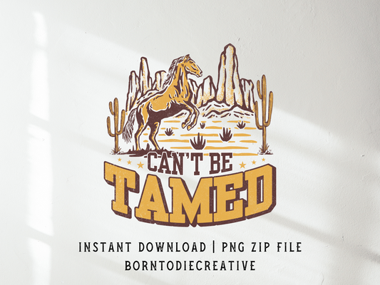 Can’t Be Tamed Retro Western Cowboy Bucking Horse Country Mountain Landscape Sublimation Graphic Design | Instant Download | Png Zip File | Clipart Circuit Print Transfer Cut File