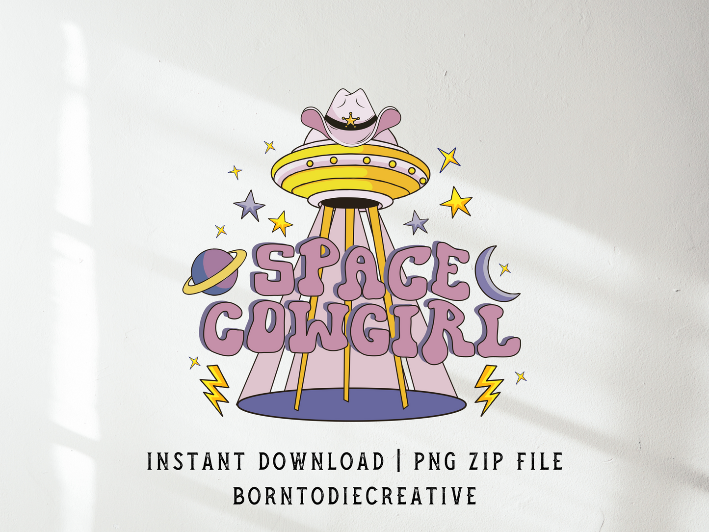 Space Cowgirl Retro Western Celestial Galactic Sun Stars & Moon Space Ship Beaming Sublimation Graphic Design | Instant Download | Png Zip File | Clipart Circuit Print Transfer Cut File