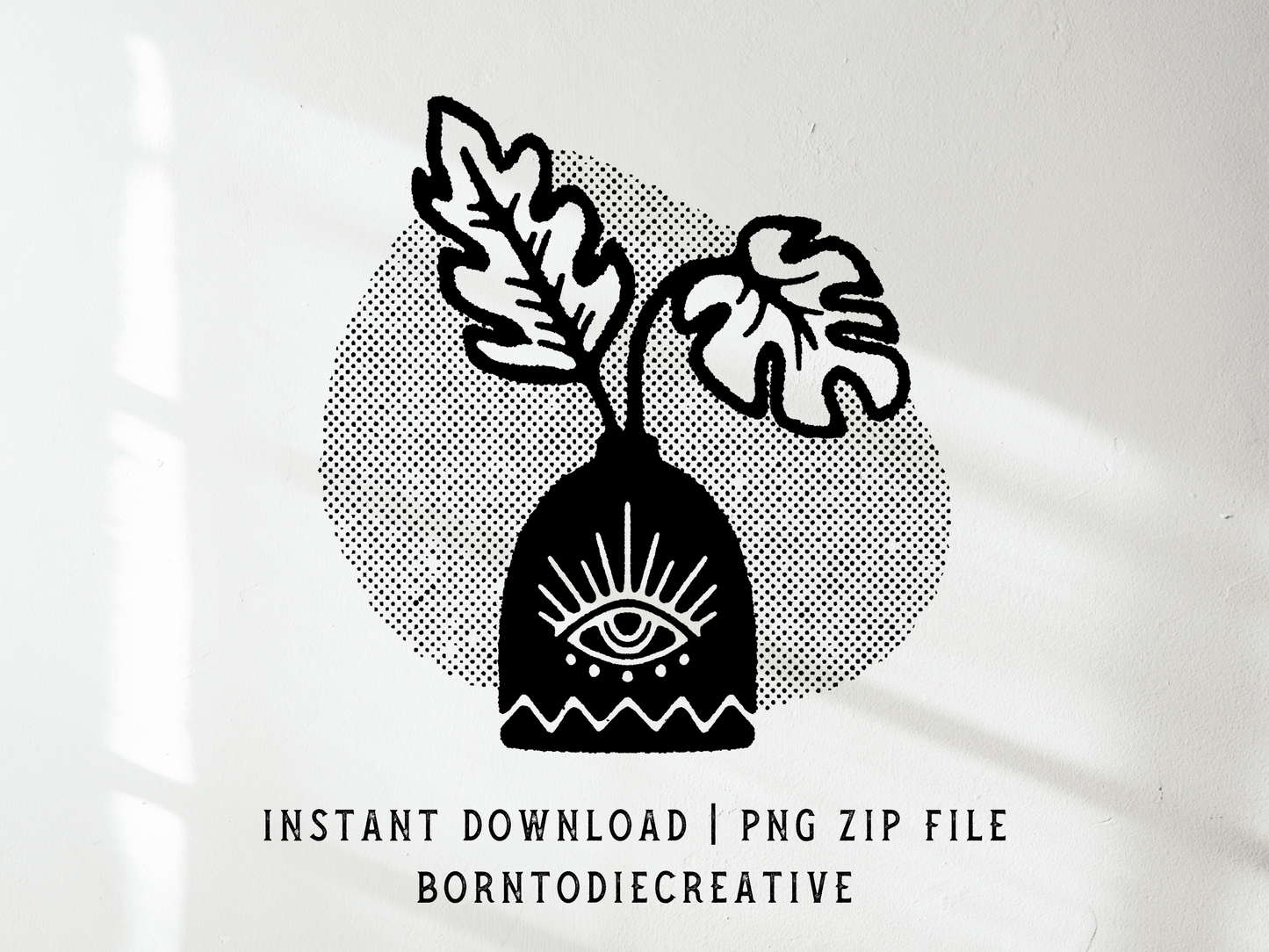 Boho Hippie Potted Leafed Plant Cartoon Sublimation Graphic Design | Instant Download | Png Zip File | Clipart Circuit Print Transfer Cut File