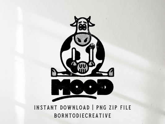 Mood Funny Cow Cartoon Mascot Sublimation Graphic Design | Instant Download | Png Zip File | Clipart Circuit Print Transfer Cut File