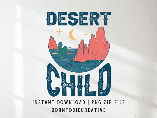 Desert Child Retro Western Cowboy Country Landscape Sublimation Graphic Design | Instant Download | Png Zip File | Clipart Circuit Print Transfer Cut File