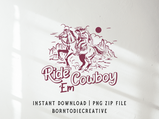 Ride ‘Em Cowboy Retro Western Desert Horse Country Mountain Landscape Sublimation Graphic Design | Instant Download | Png Zip File | Clipart Circuit Print Transfer Cut File