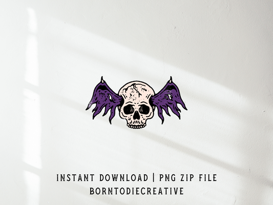 Winged Skull Retro Cartoon Sublimation Graphic Design | Instant Download | Png Zip File | Clipart Circuit Print Transfer Cut File