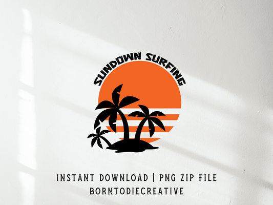 Sundown Surfing Retro Vintage Summer Beach Palm Tree Island Sublimation Silhouette Graphic Design | Instant Download | Png Zip File | Clipart Circuit Print Transfer Cut File