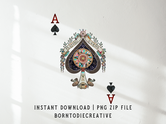 Ace Of Spades Playing Cards Vintage Boho Retro Gambling Casino Sublimation Silhouette Graphic Design | Instant Download | Png Zip File | Clipart Circuit Print Transfer Cut File