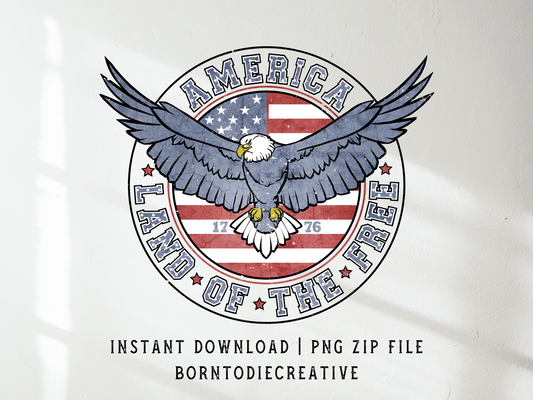 America Land Of The Free Retro Vintage United States Fourth Of July Memorial Independence Day Sublimation Silhouette Graphic Design | Instant Download | Png Zip File | Clipart Circuit Print Transfer Cut File