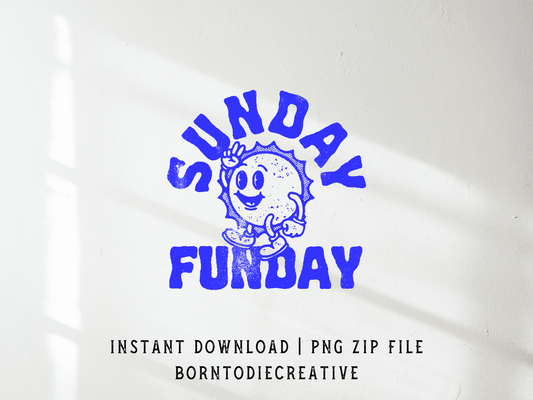 Sunday Funday Retro Groovy Cartoon Sun Mascot Sublimation Graphic Design | Instant Download | Png Zip File | Clipart Circuit Print Transfer Cut File