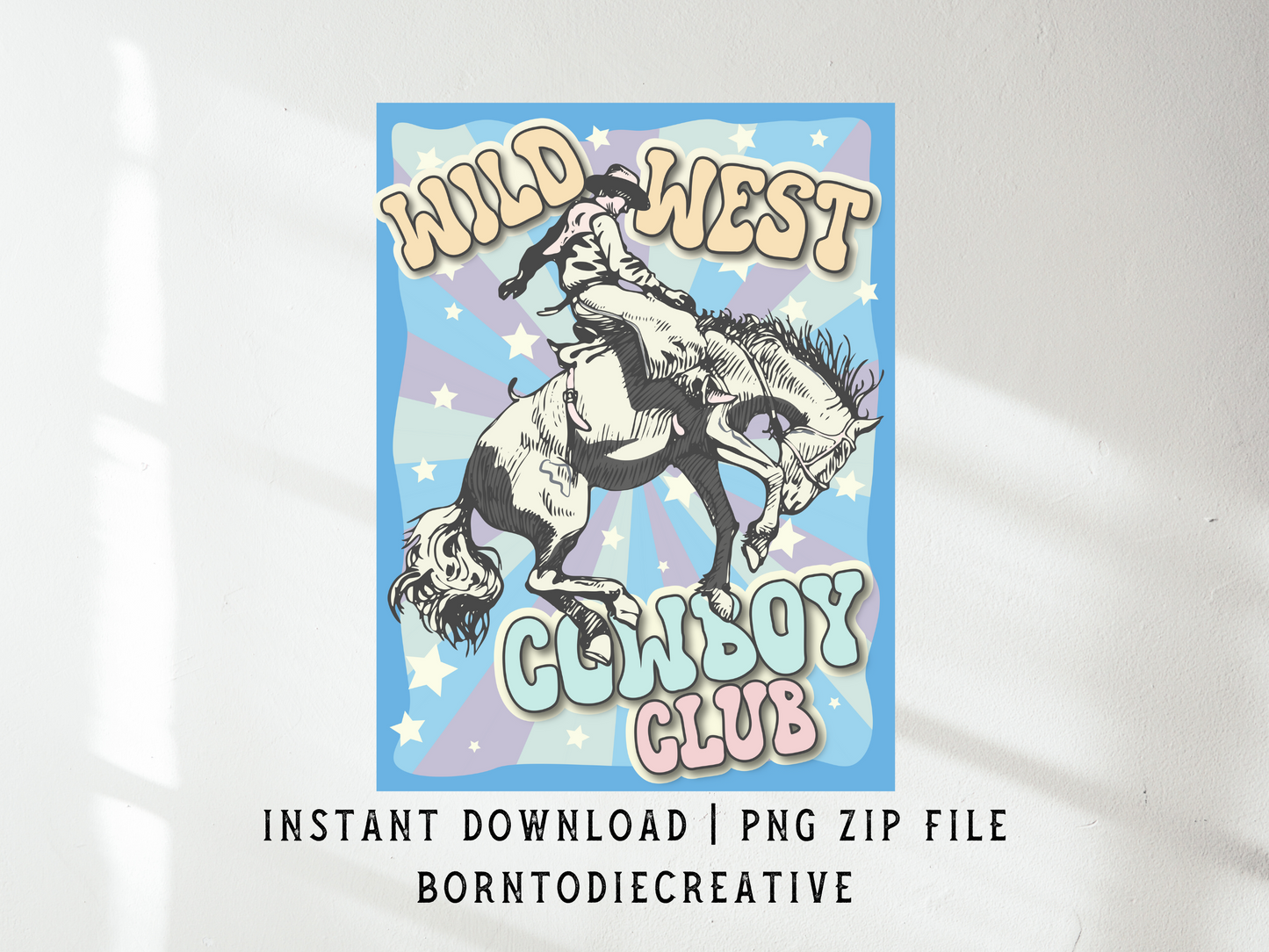 Wild West Cowboy Club Poster Retro Southern Bucking Horse Starts & Strips Country Sublimation Graphic Design | Instant Download | Png Zip File | Clipart Circuit Print Transfer Cut File