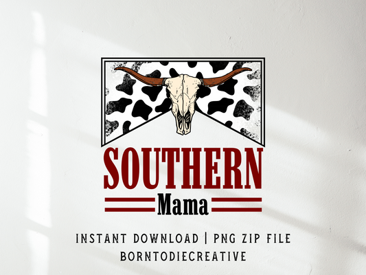 Southern Mama Western Cow Print Cigarette Box Skull Sublimation Graphic Design | Instant Download | Png Zip File | Clipart Circuit Print Transfer Cut File