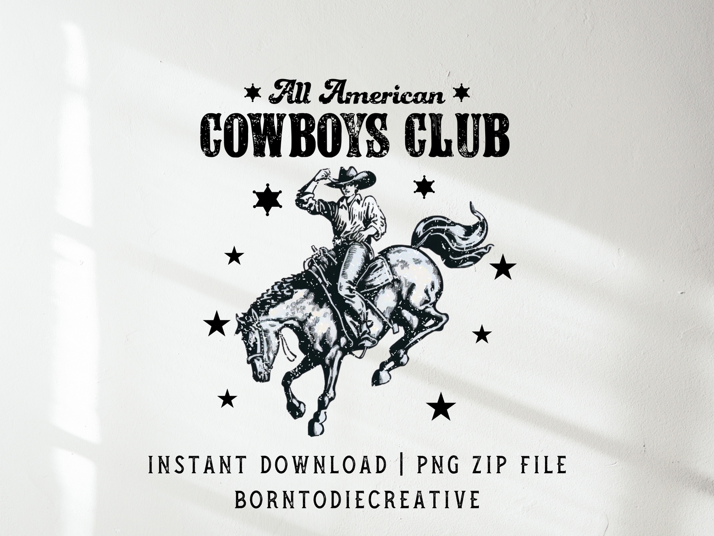 All American Cowboys Club Vintage Western Country Rodeo Bucking Horse Sublimation Graphic Design | Instant Download | Png Zip File | Clipart Circuit Print Transfer Cut File