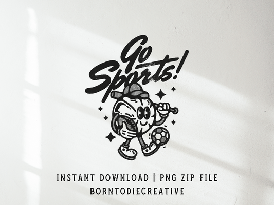 Go Sports! Retro Groovy Cartoon Mascot Sublimation Graphic Design | Instant Download | Png Zip File | Clipart Circuit Print Transfer Cut File