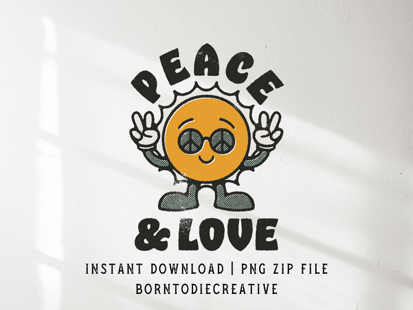 Peace & Love Retro Groovy Cartoon Mascot Sublimation Graphic Design | Instant Download | Png Zip File | Clipart Circuit Print Transfer Cut File