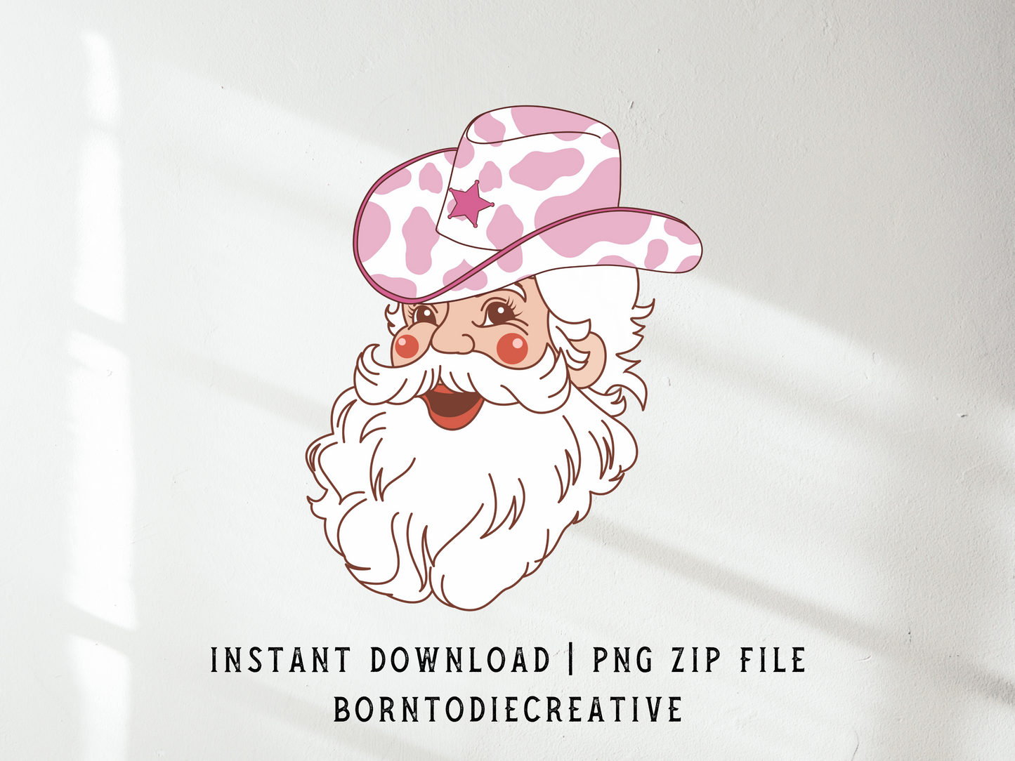 Pink Cowboy Santa Clause Retro Vintage Merry Christmas Happy Holidays Cartoon Sublimation Silhouette Graphic Design | Instant Download | Png Zip File | Clipart Circuit Print Transfer Cut File