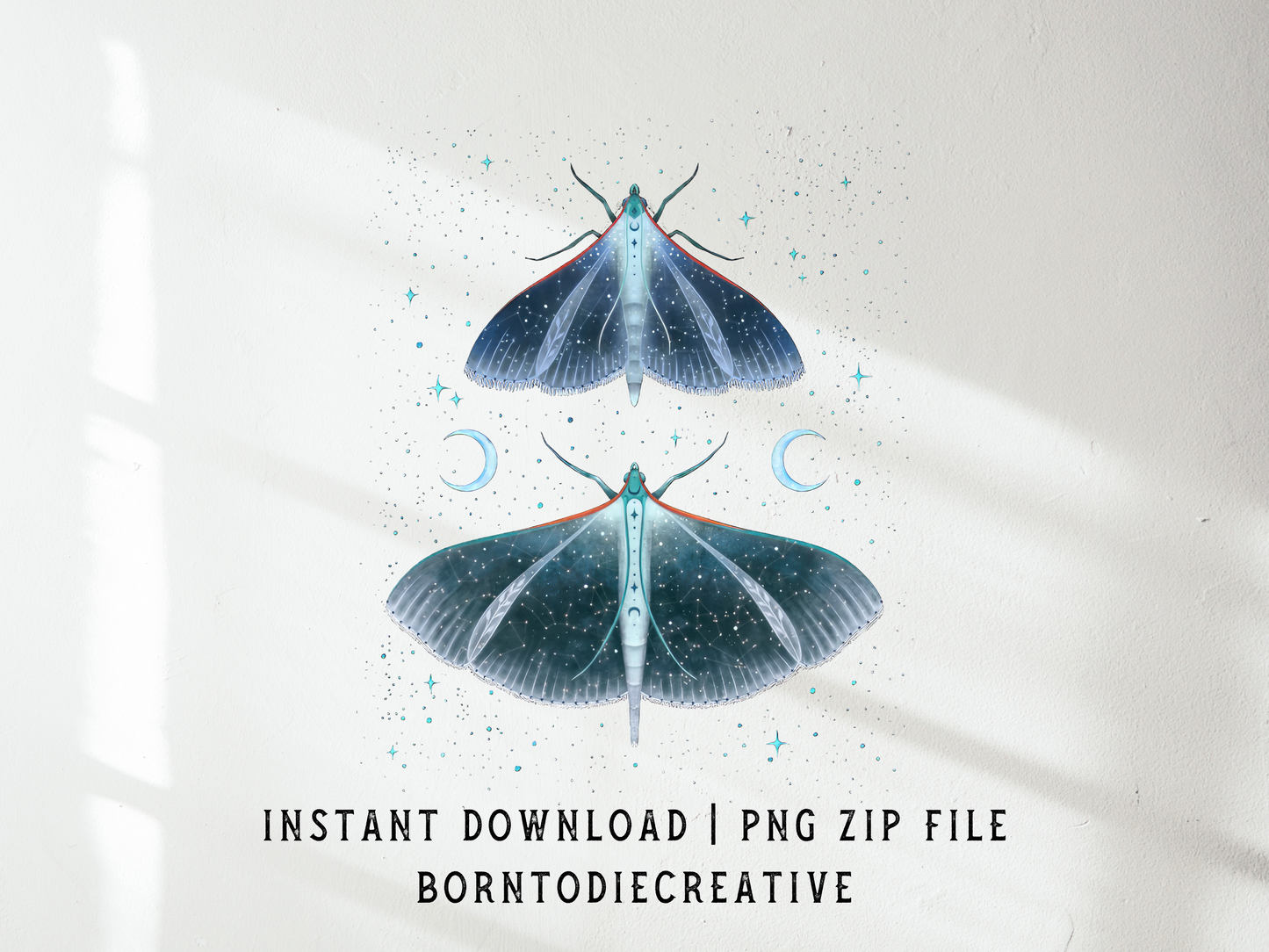 Boho Retro Vintage Cosmic Celestial Moon & Stars Moth & Butterfly Sublimation Silhouette Graphic Design | Instant Download | Png Zip File | Clipart Circuit Print Transfer Cut File