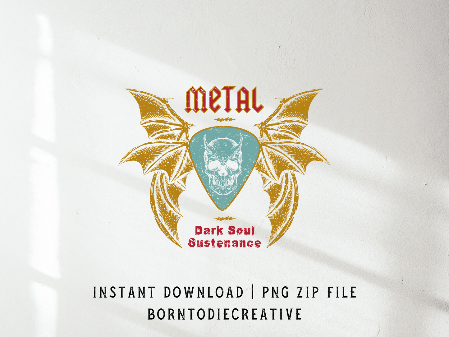 Metal Dark Soul Sustenance Retro Vintage Rock N Roll Winged Skull Sublimation Silhouette Graphic Design | Instant Download | Png Zip File | Clipart Circuit Print Transfer Cut File