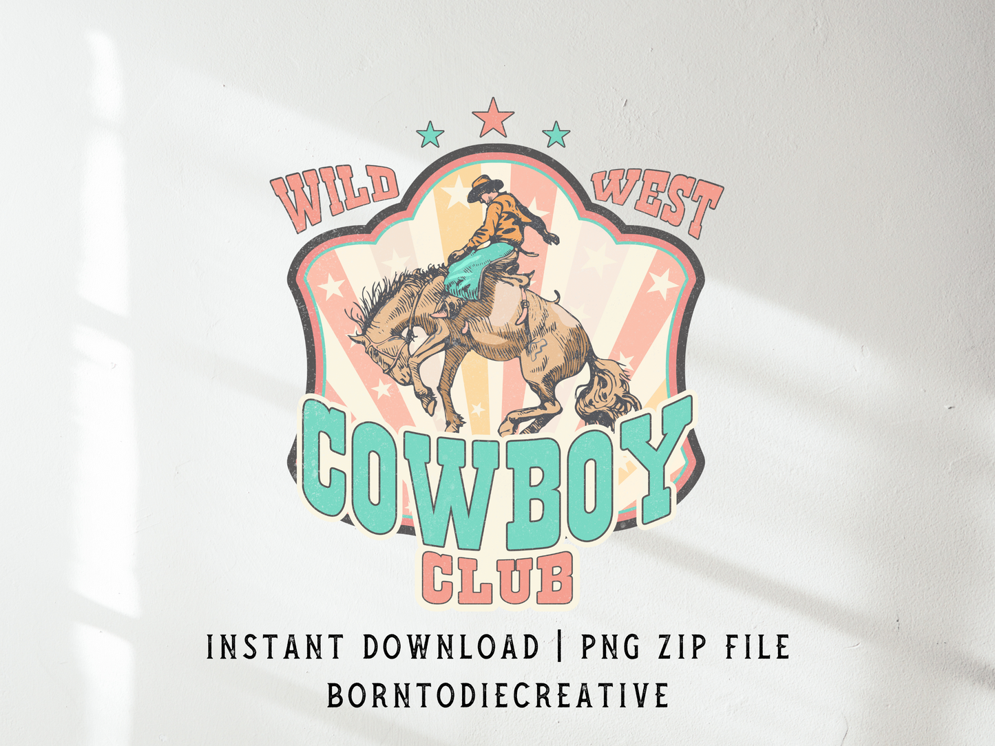 Wild West Cowboy Club Retro Southern Stars & Strips Bucking Horse Country Sublimation Graphic Design | Instant Download | Png Zip File | Clipart Circuit Print Transfer Cut File