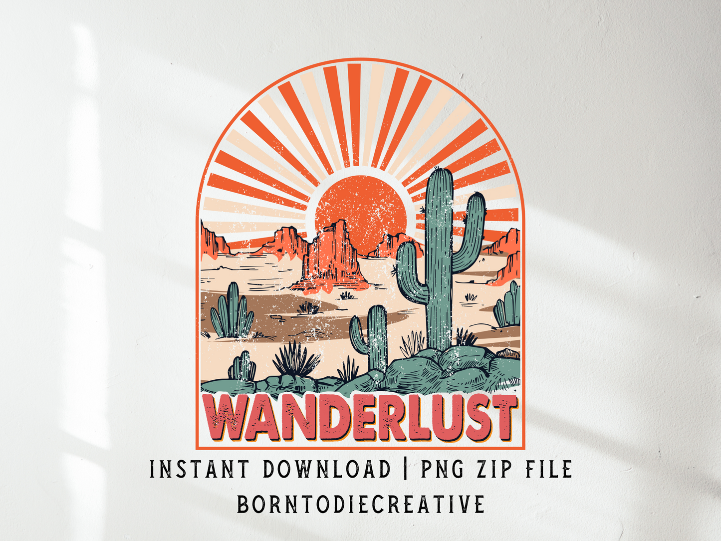 Wanderlust Western Desert Cactus Sunset Mountain Landscape Sublimation Graphic Design | Instant Download | Png Zip File | Clipart Circuit Print Transfer Cut File