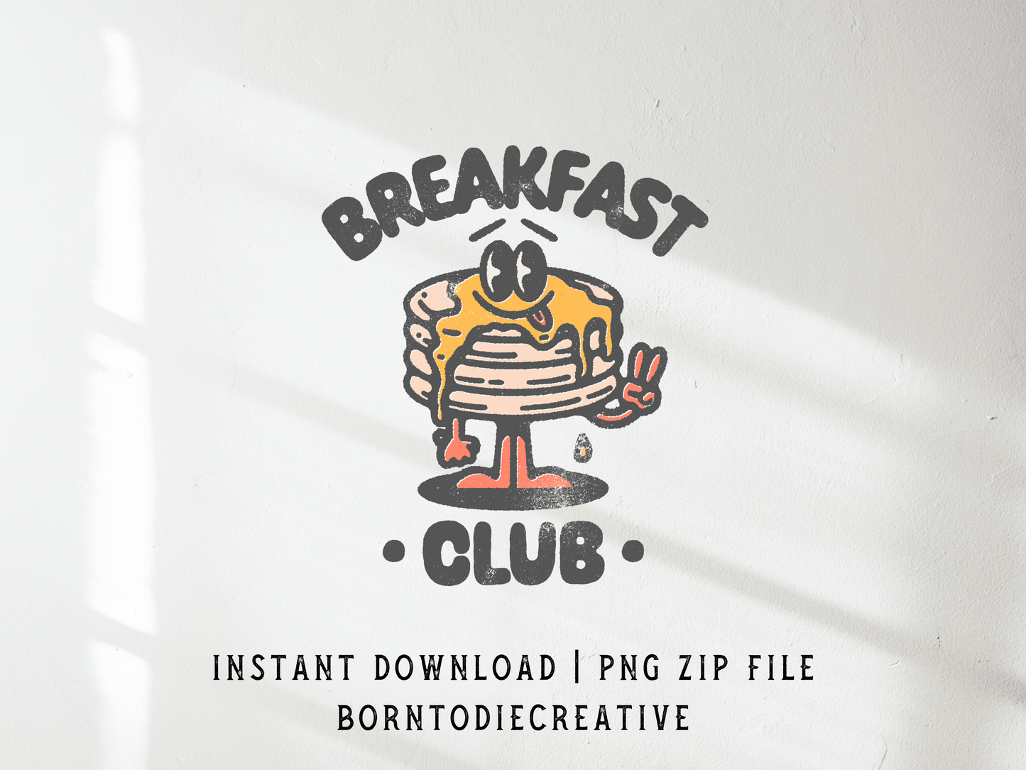 Breakfast Club Retro Groovy Cartoon Pancake Mascot Sublimation Graphic Design | Instant Download | Png Zip File | Clipart Circuit Print Transfer Cut File