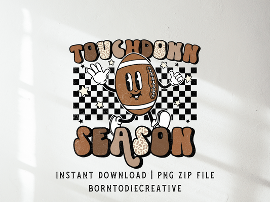 Touch Down Season Retro Vintage Cartoon Mascot Football Checkered Sublimation Silhouette Graphic Design | Instant Download | Png Zip File | Clipart Circuit Print Transfer Cut File