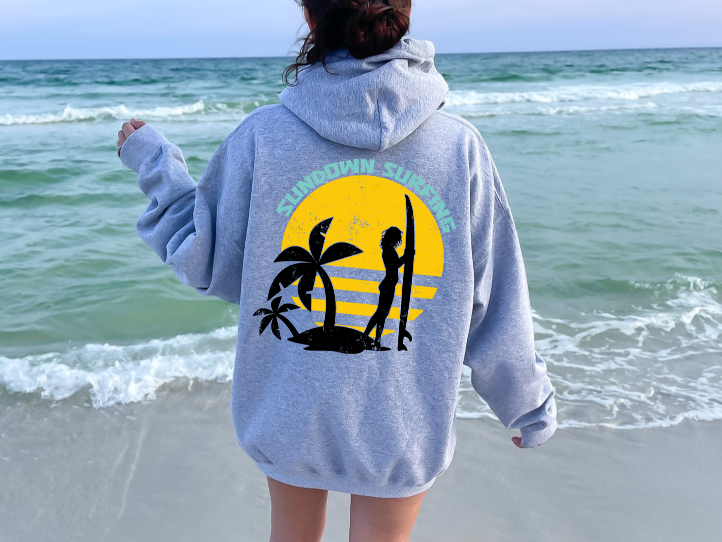 Sundown Surfing Girl Retro Vintage Summer Beach Palm Tree Sublimation Silhouette Graphic Design | Instant Download | Png Zip File | Clipart Circuit Print Transfer Cut File