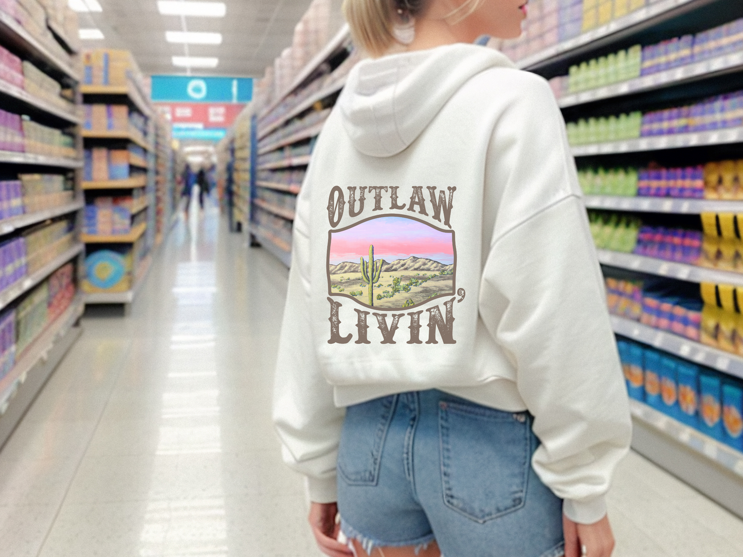 Outlaw Livin’ Retro Western Desert Cactus Country Mountain Landscape Sublimation Graphic Design | Instant Download | Png Zip File | Clipart Circuit Print Transfer Cut File