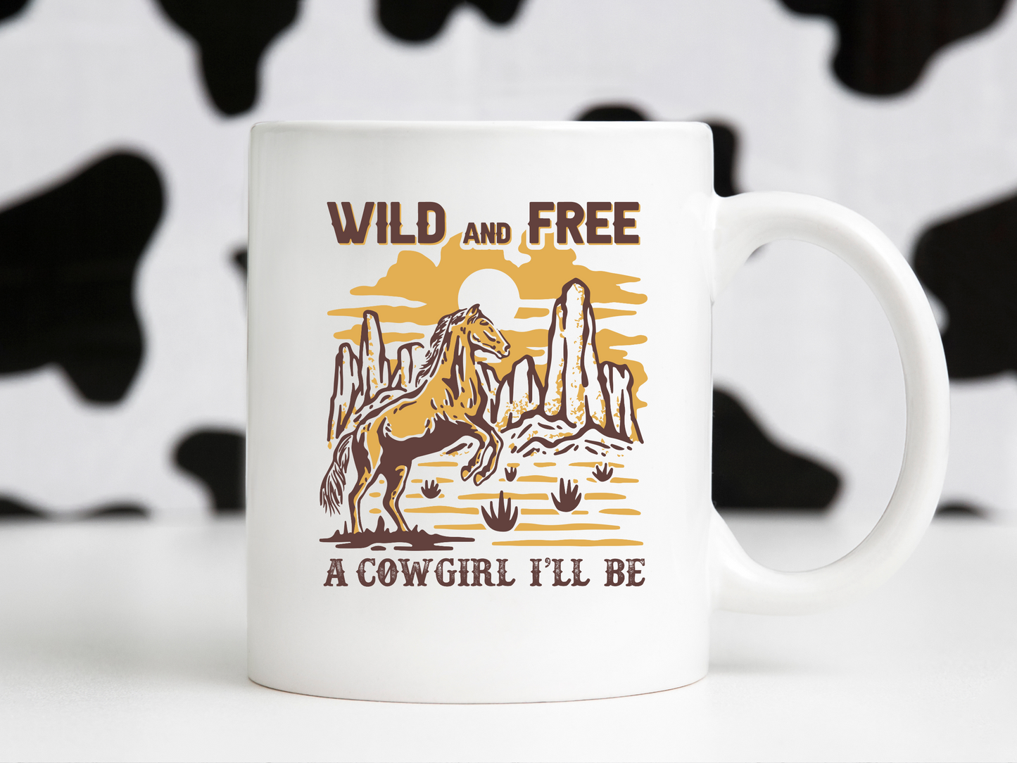 Wild And Free A Cowgirl I’ll Be Retro Western Bucking Horse Desert Country Mountain Landscape Sublimation Graphic Design | Instant Download | Png Zip File | Clipart Circuit Print Transfer Cut File