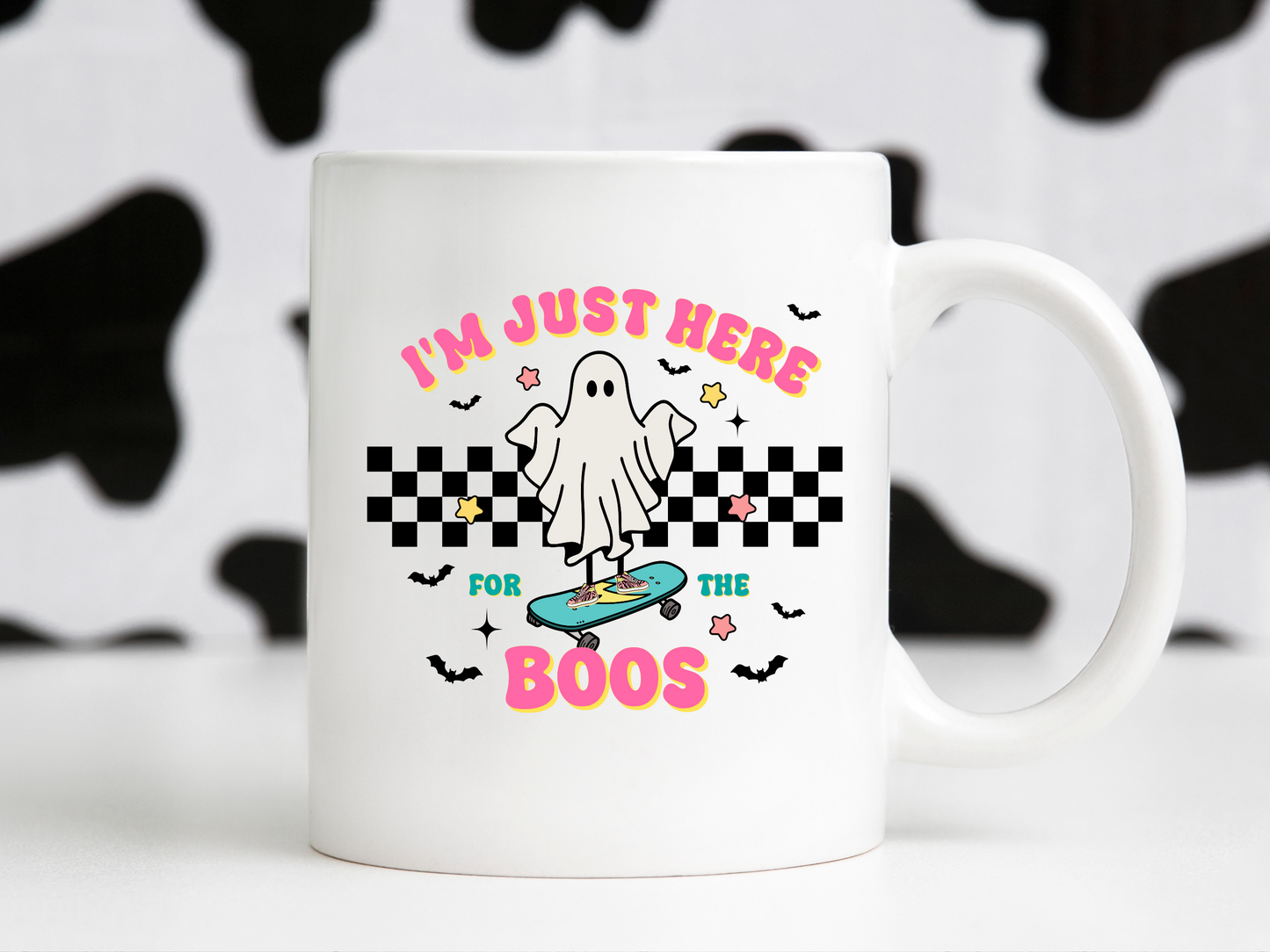 I’m Just Here For The Boos Retro Vintage Ghost Stars Bats & Checkered Halloween Sublimation Silhouette Graphic Design | Instant Download | Png Zip File | Clipart Circuit Print Transfer Cut File