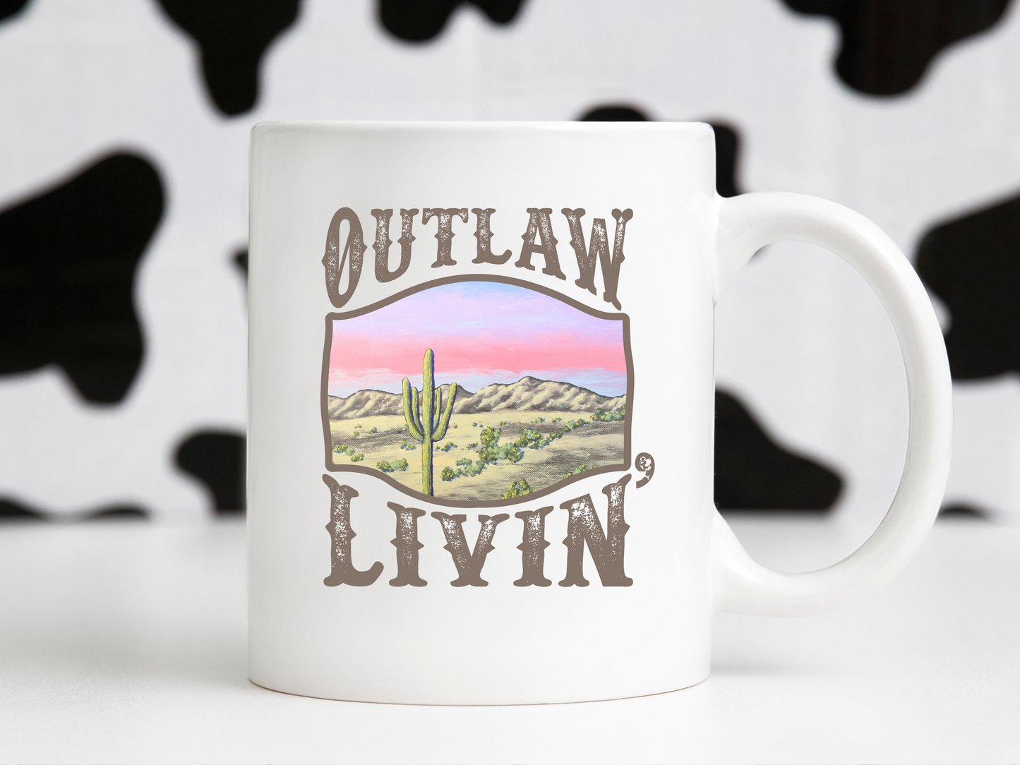 Outlaw Livin’ Retro Western Desert Cactus Country Mountain Landscape Sublimation Graphic Design | Instant Download | Png Zip File | Clipart Circuit Print Transfer Cut File