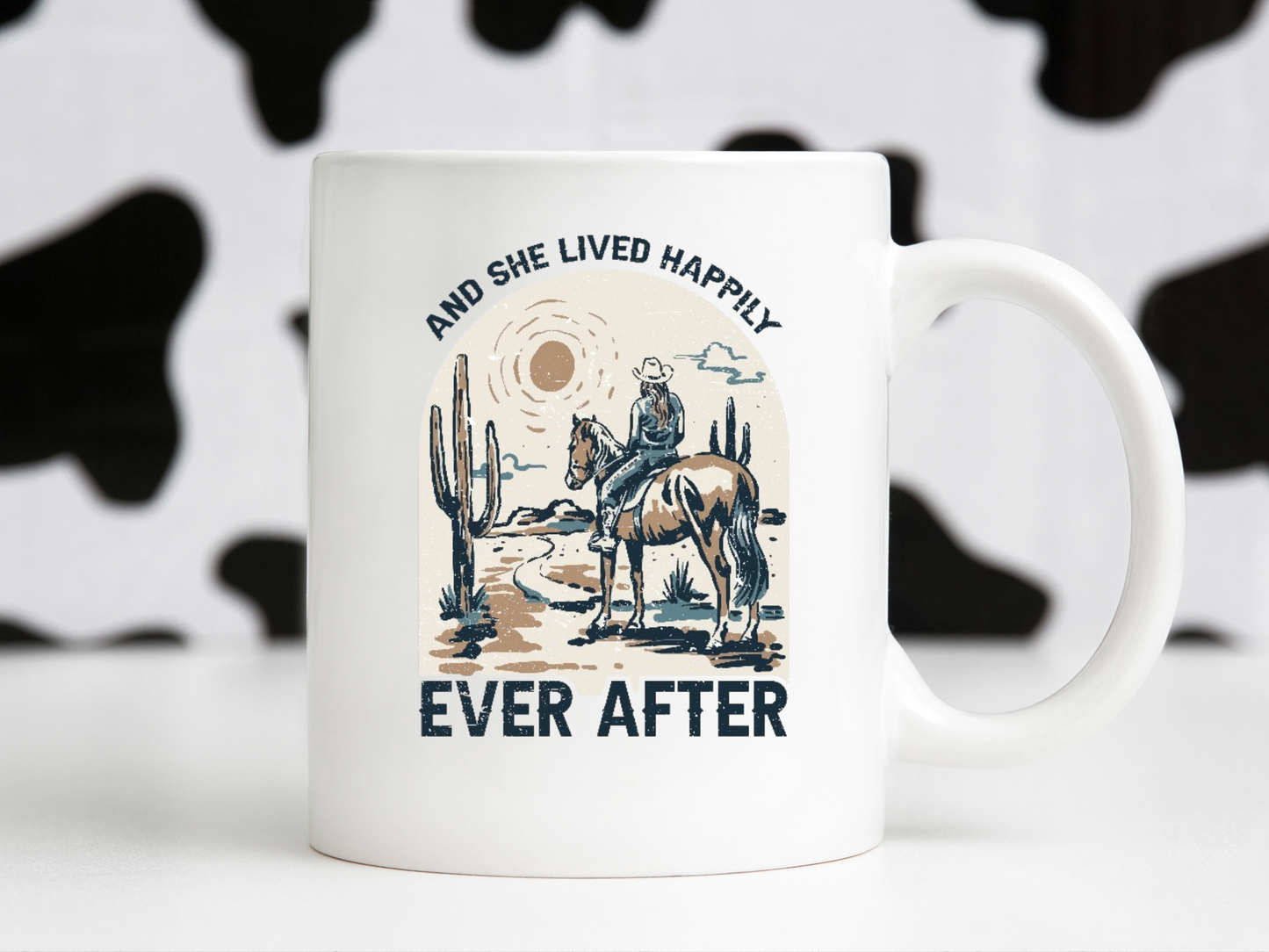 And She Lived Happily Ever After Retro Western Cactus Cactus Country Mountain Landscape Sublimation Graphic Design | Instant Download | Png Zip File | Clipart Circuit Print Transfer Cut File