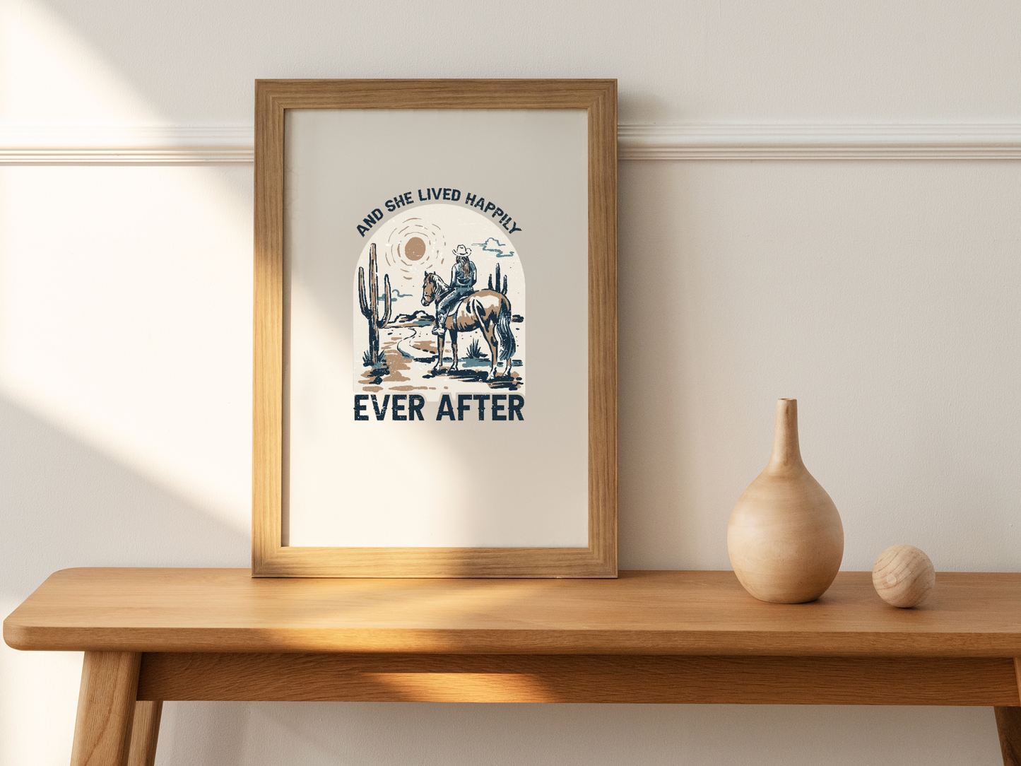 And She Lived Happily Ever After Retro Western Cactus Cactus Country Mountain Landscape Sublimation Graphic Design | Instant Download | Png Zip File | Clipart Circuit Print Transfer Cut File