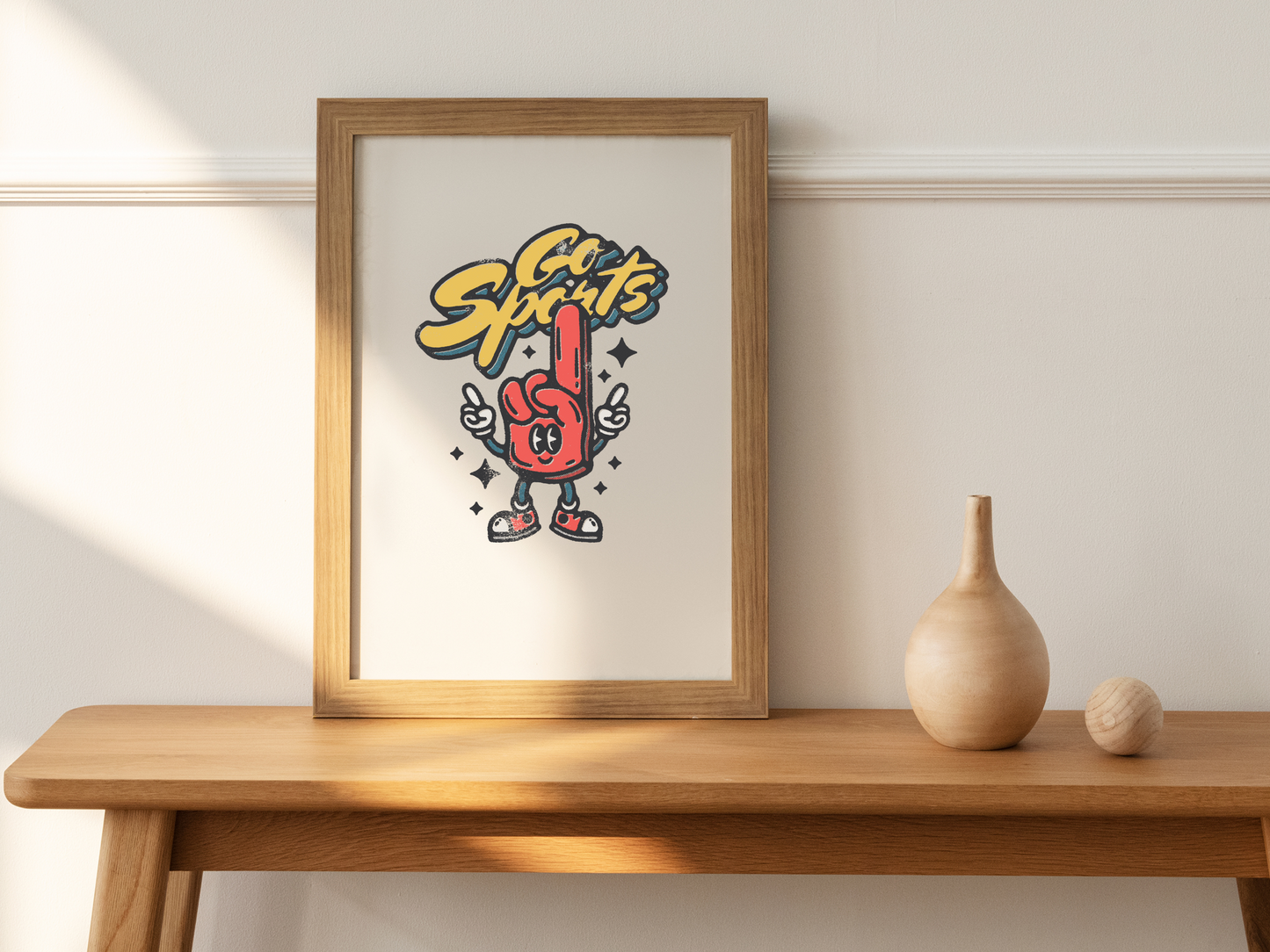 Go Sports Foam Finger Retro Groovy Cartoon Mascot Sublimation Graphic Design | Instant Download | Png Zip File | Clipart Circuit Print Transfer Cut File