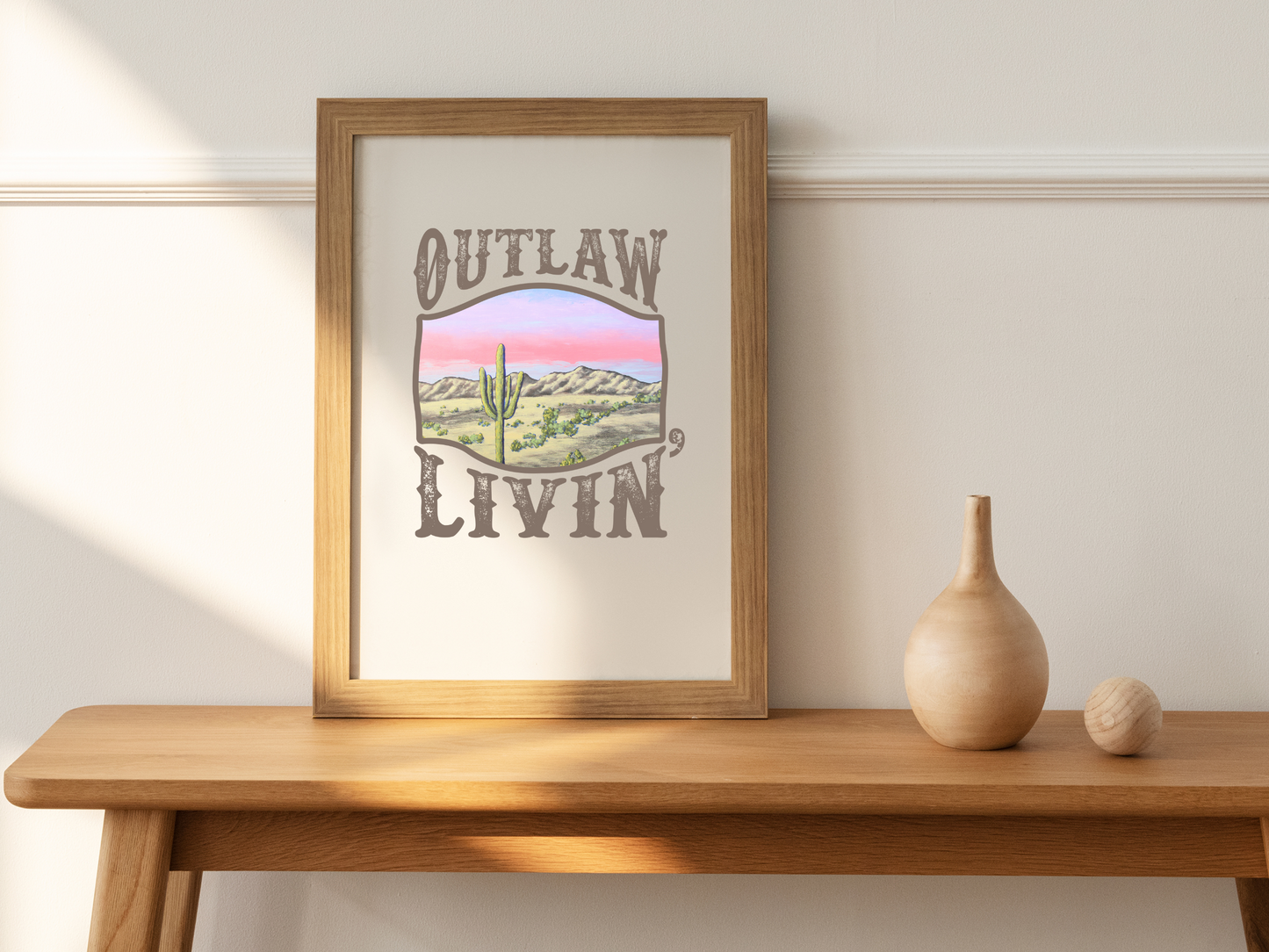 Outlaw Livin’ Retro Western Desert Cactus Country Mountain Landscape Sublimation Graphic Design | Instant Download | Png Zip File | Clipart Circuit Print Transfer Cut File