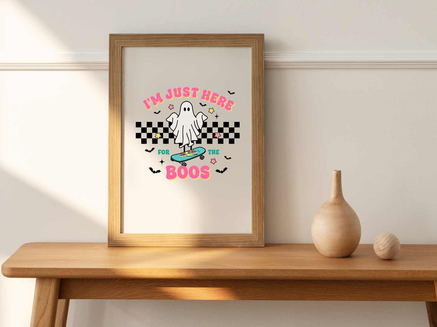 I’m Just Here For The Boos Retro Vintage Ghost Stars Bats & Checkered Halloween Sublimation Silhouette Graphic Design | Instant Download | Png Zip File | Clipart Circuit Print Transfer Cut File