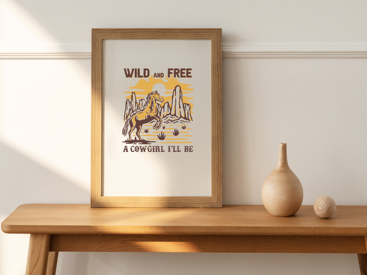 Wild And Free A Cowgirl I’ll Be Retro Western Bucking Horse Desert Country Mountain Landscape Sublimation Graphic Design | Instant Download | Png Zip File | Clipart Circuit Print Transfer Cut File