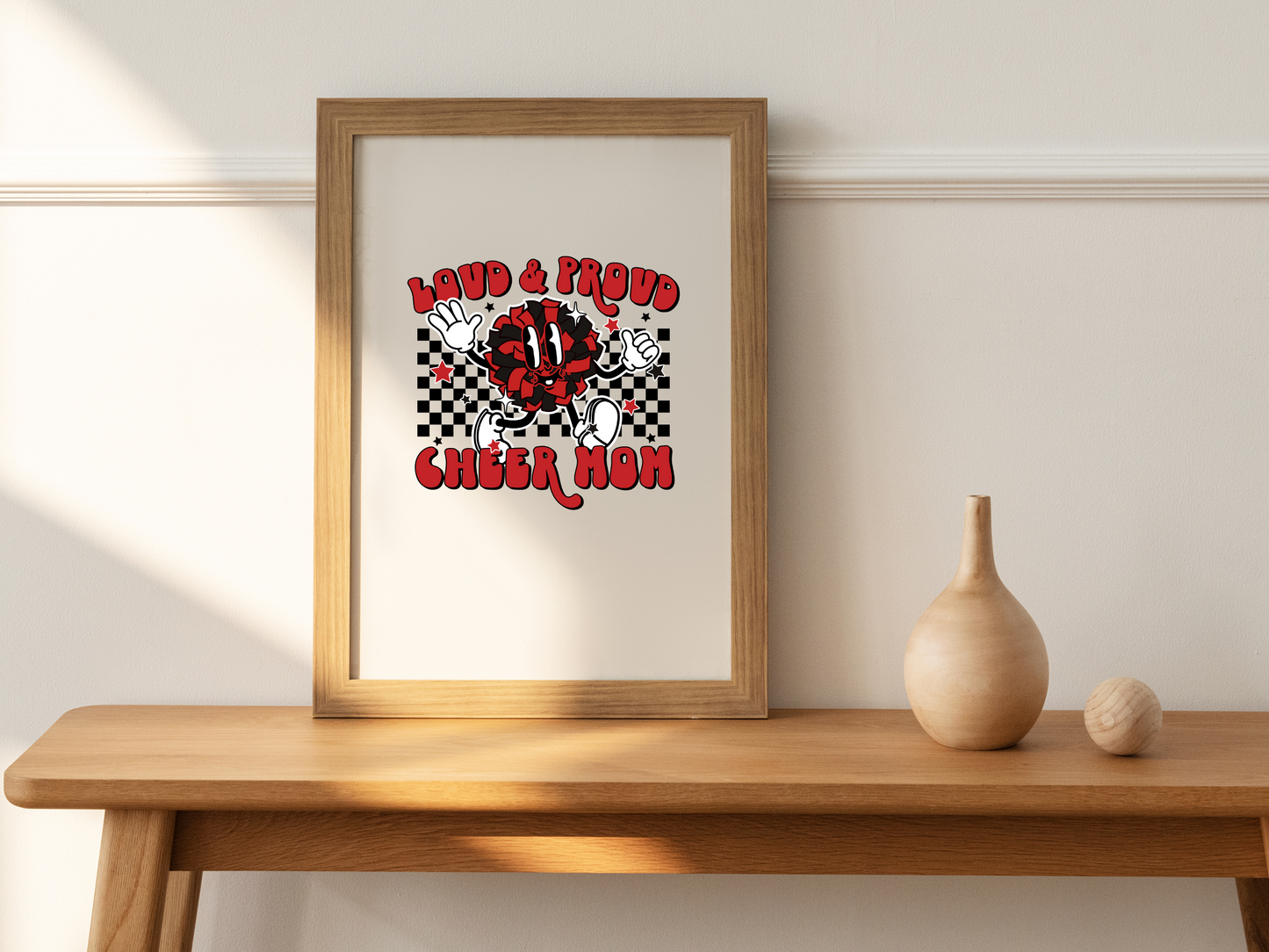 Loud & Proud Cheer Mom Retro Vintage Cartoon Mascot Checkered Sublimation Silhouette Graphic Design | Instant Download | Png Zip File | Clipart Circuit Print Transfer Cut File